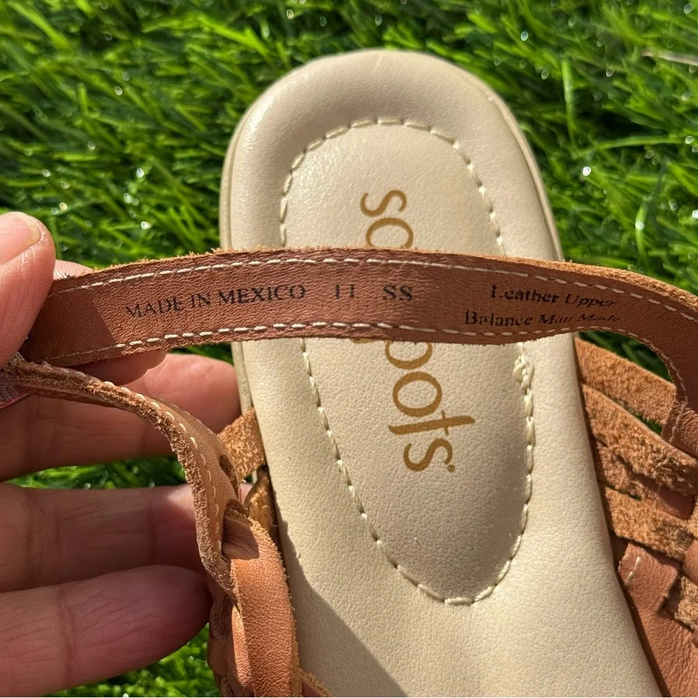 Softspots Tela Huarache Sandals Women Size 11 Brown Leather Comfort Shoes